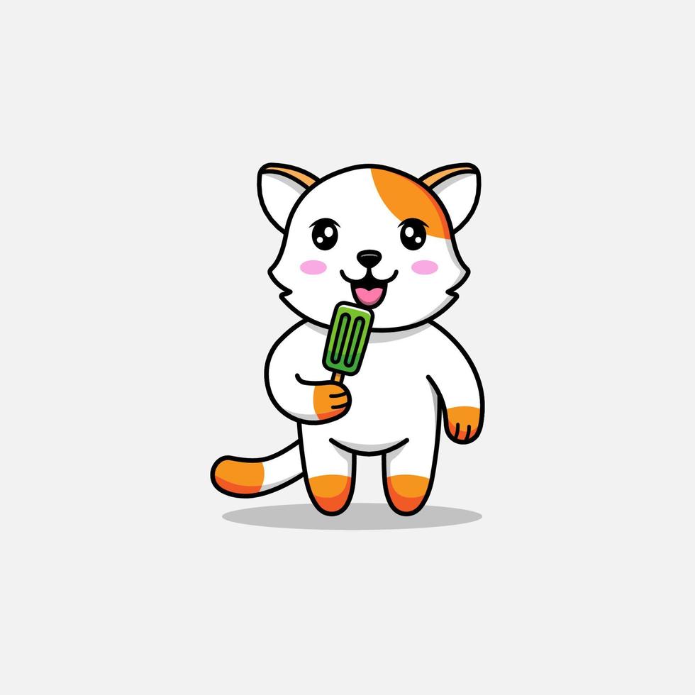 Cute cat eating an ice cream vector