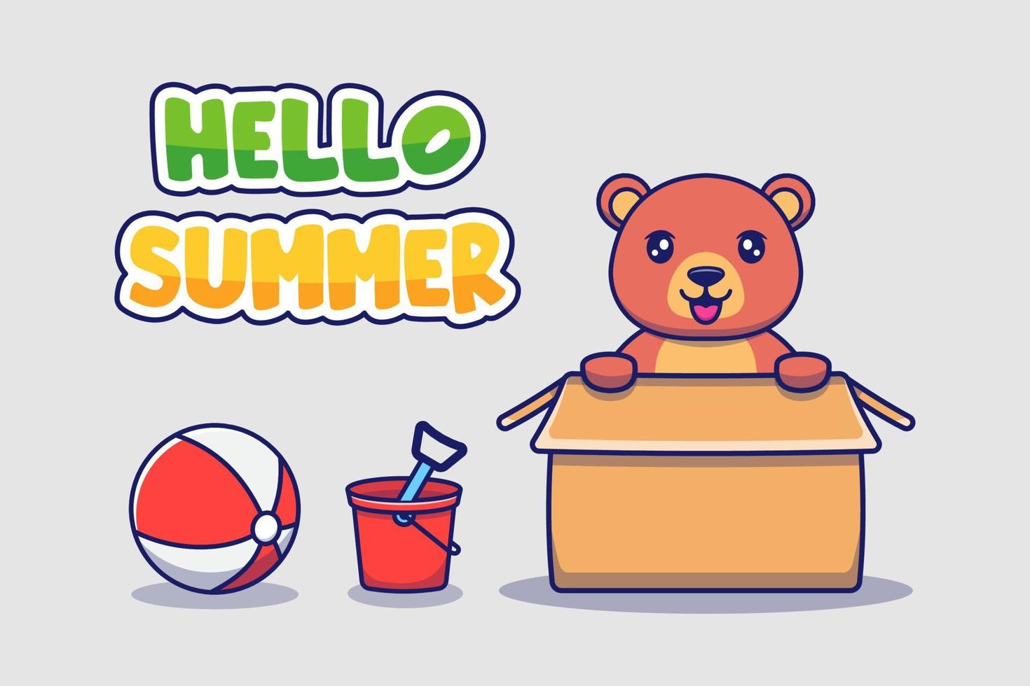 lindo oso con pancarta de saludo hola verano vector