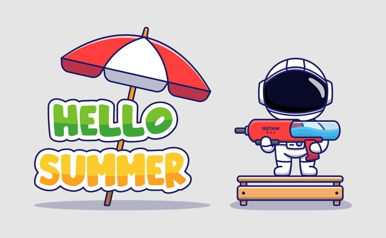 Cute astronaut with hello summer greeting banner vector