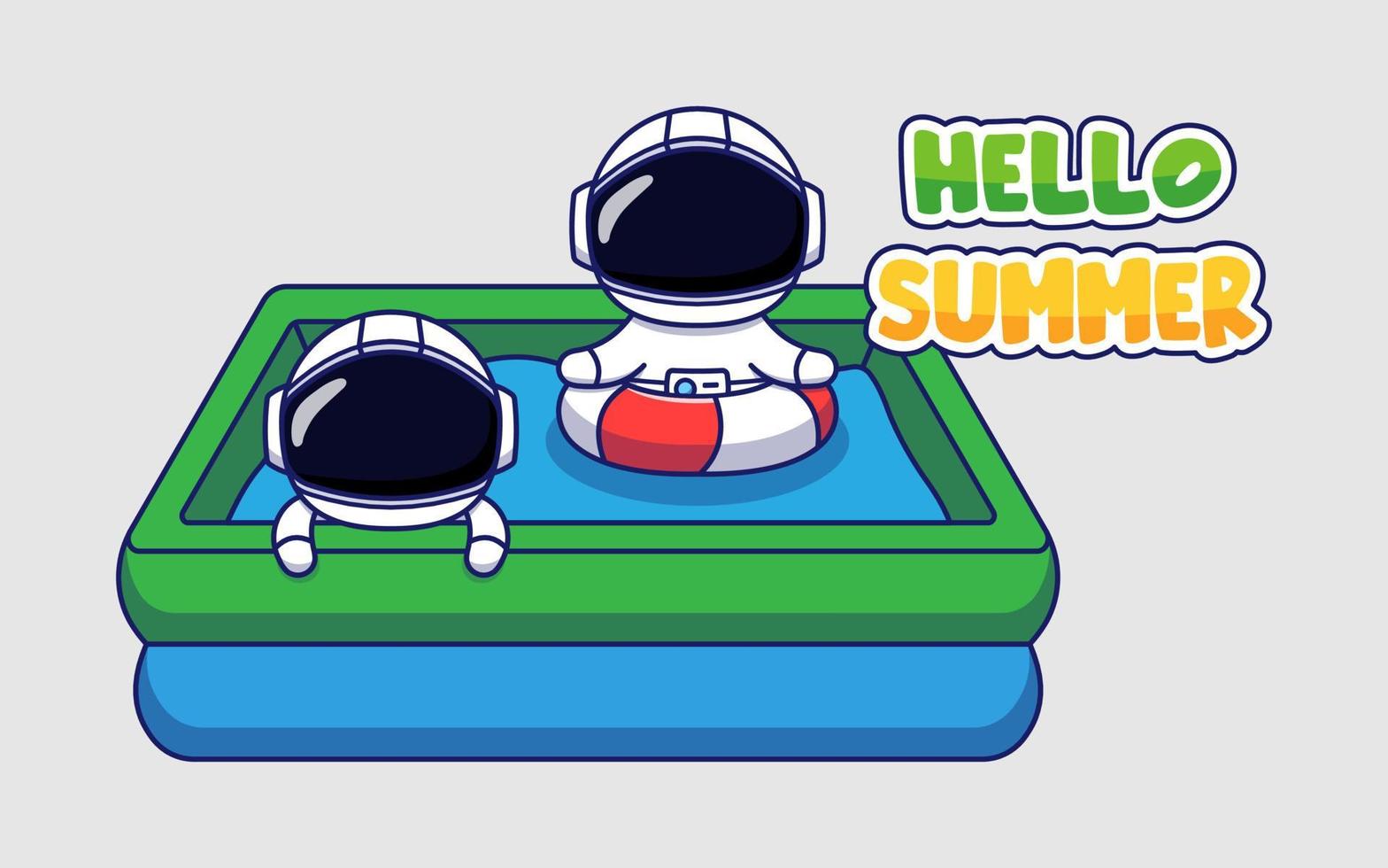 lindo astronauta con pancarta de saludo de hola verano vector