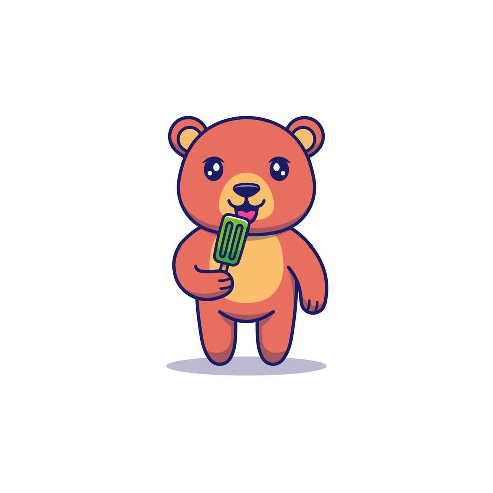 lindo oso comiendo helado vector