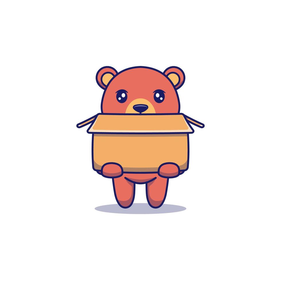 Cute bear carrying big cardboard vector