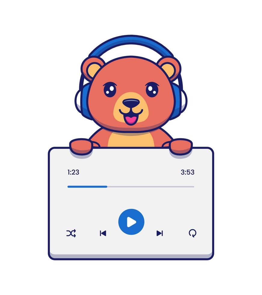 Cute bear with music user interface vector