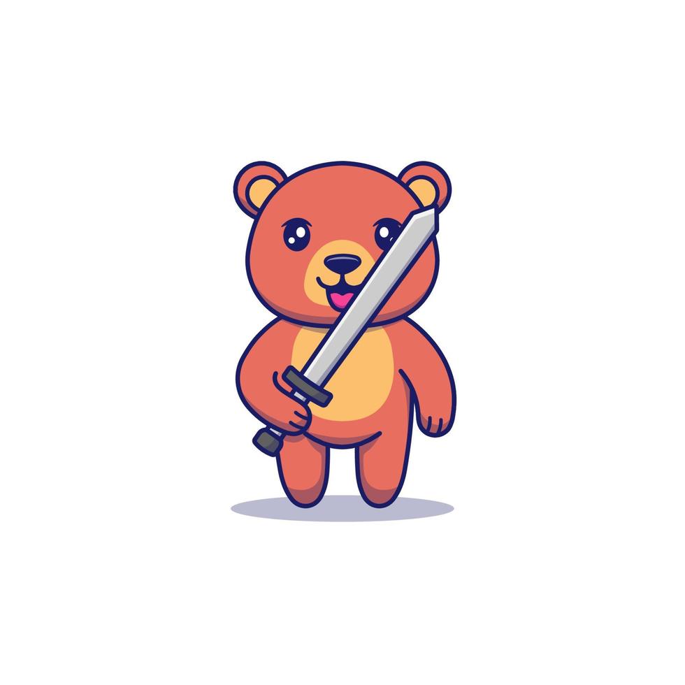 Cute bear carrying a sword vector