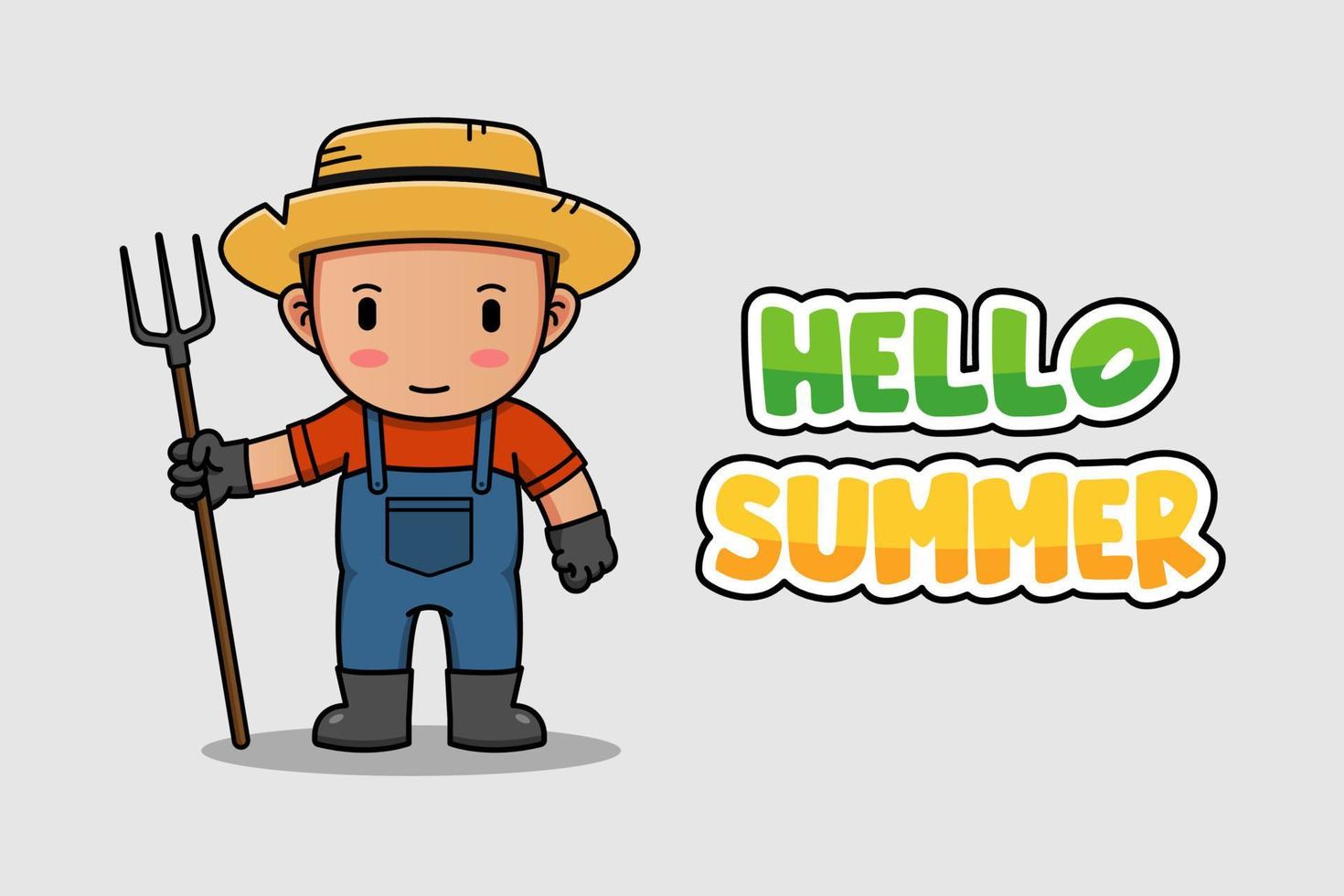 Cute farmer with hello summer banner vector