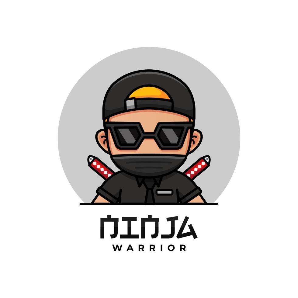 Cool ninja warrior with black suit logo vector