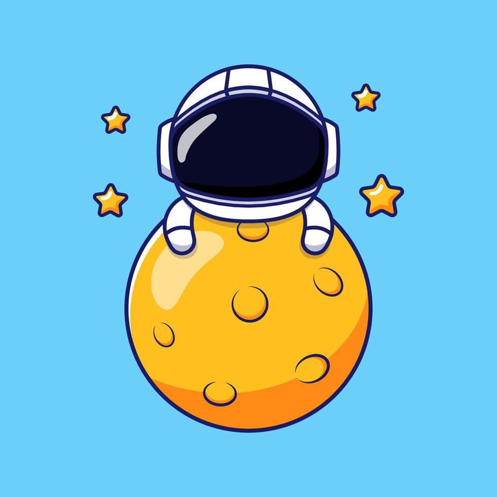 Cute happy astronaut hugging moon vector