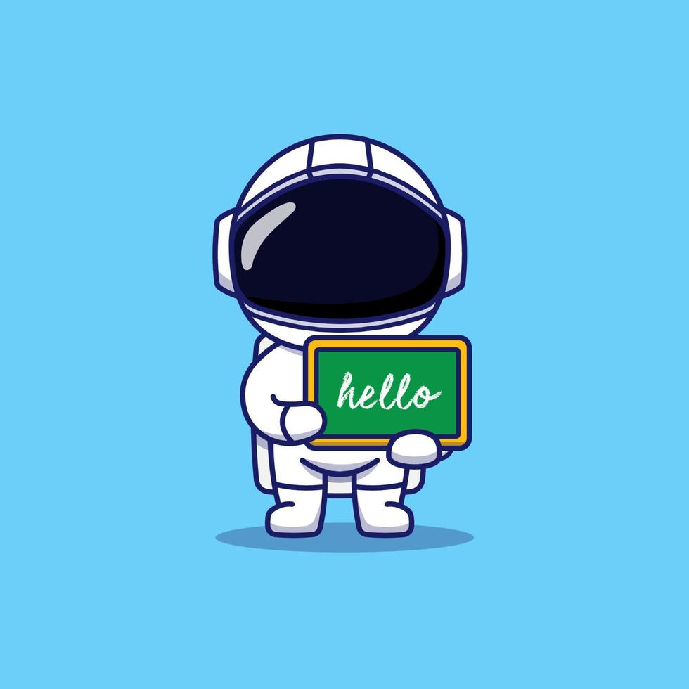 Cute astronaut carrying a chalkboard that says hello vector
