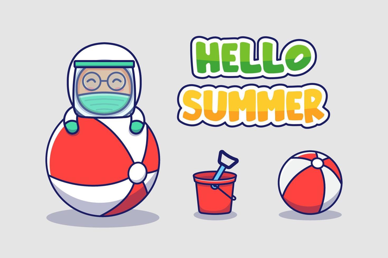 Cute doctor with hello summer greeting banner vector