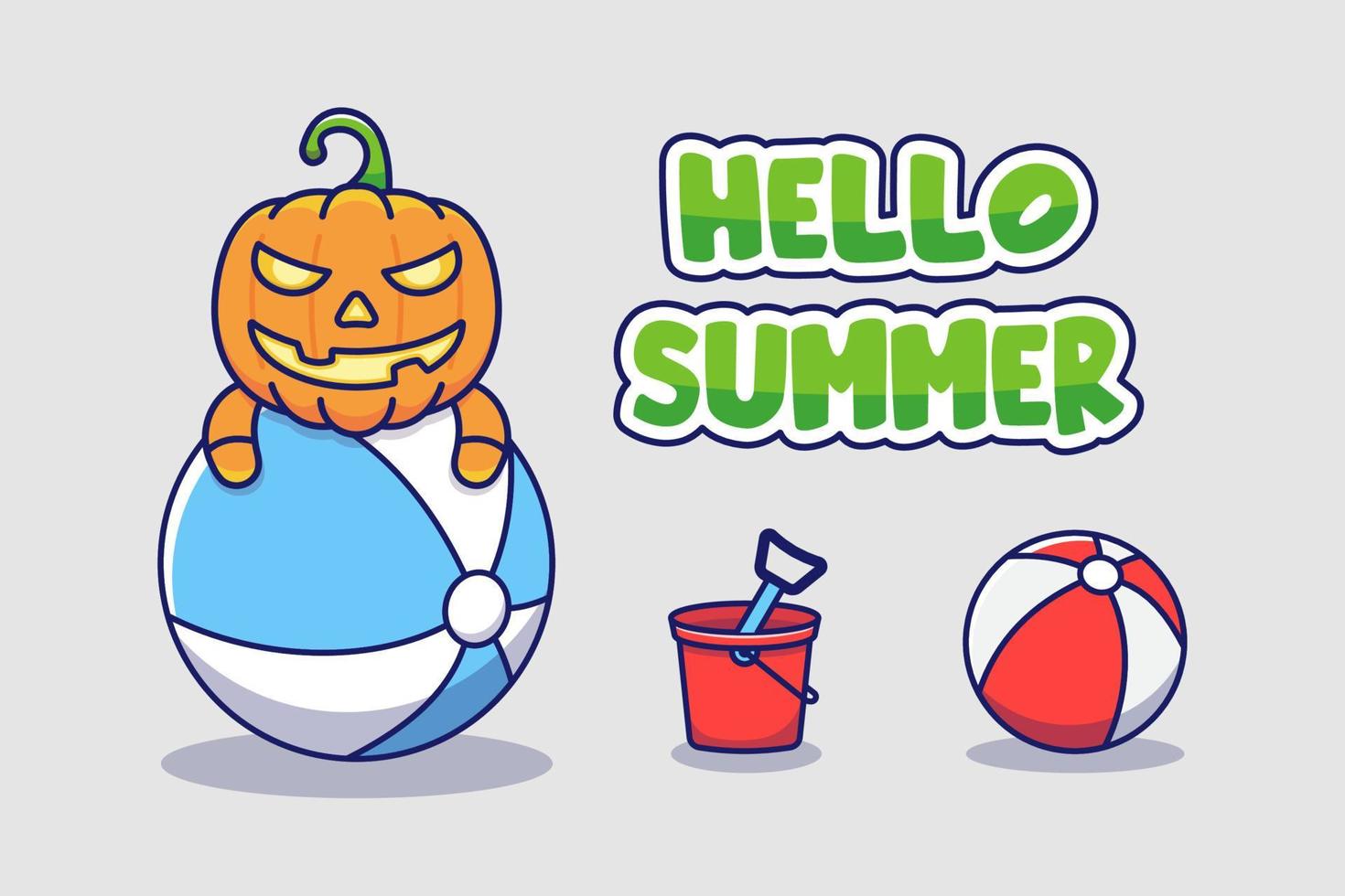 Cute pumpkin monster with hello summer greeting banner vector