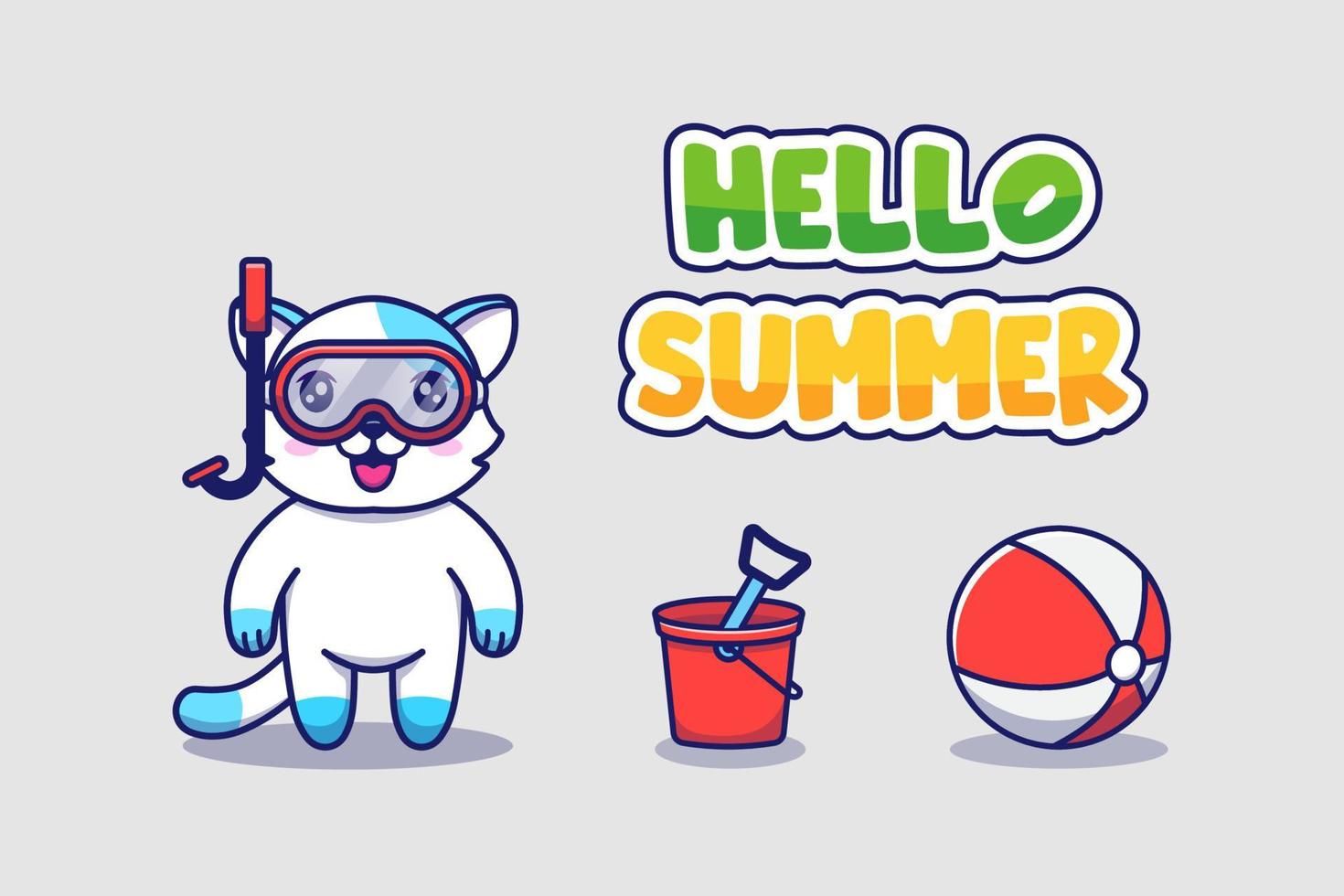 Cute cat with hello summer greeting banner vector