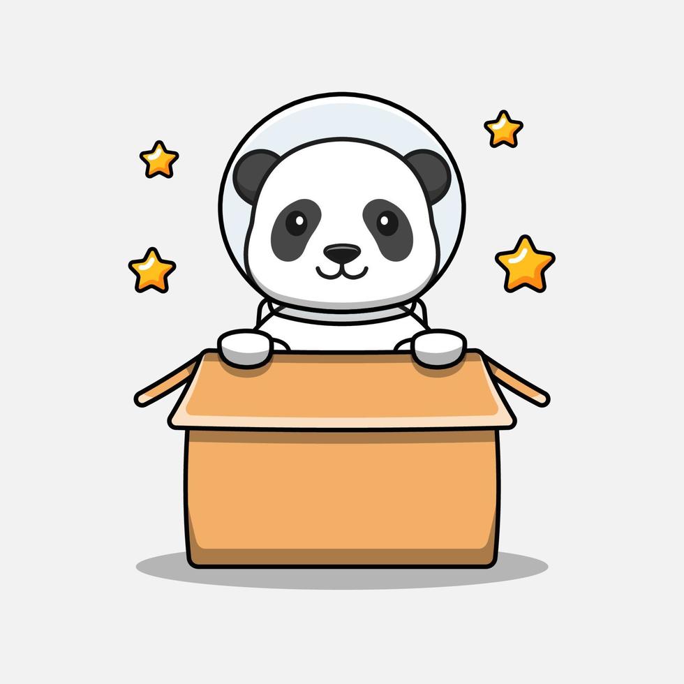 Cute panda wearing astronaut suit in the cardboard vector