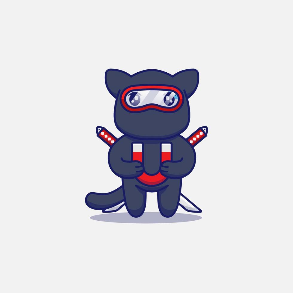 lindo gato ninja con un imán vector