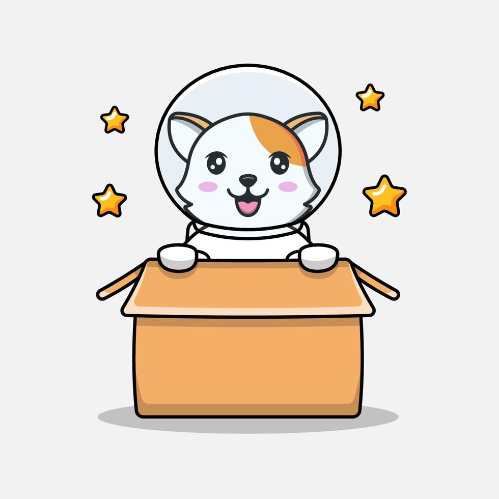 lindo gato con traje de astronauta en el cartón vector