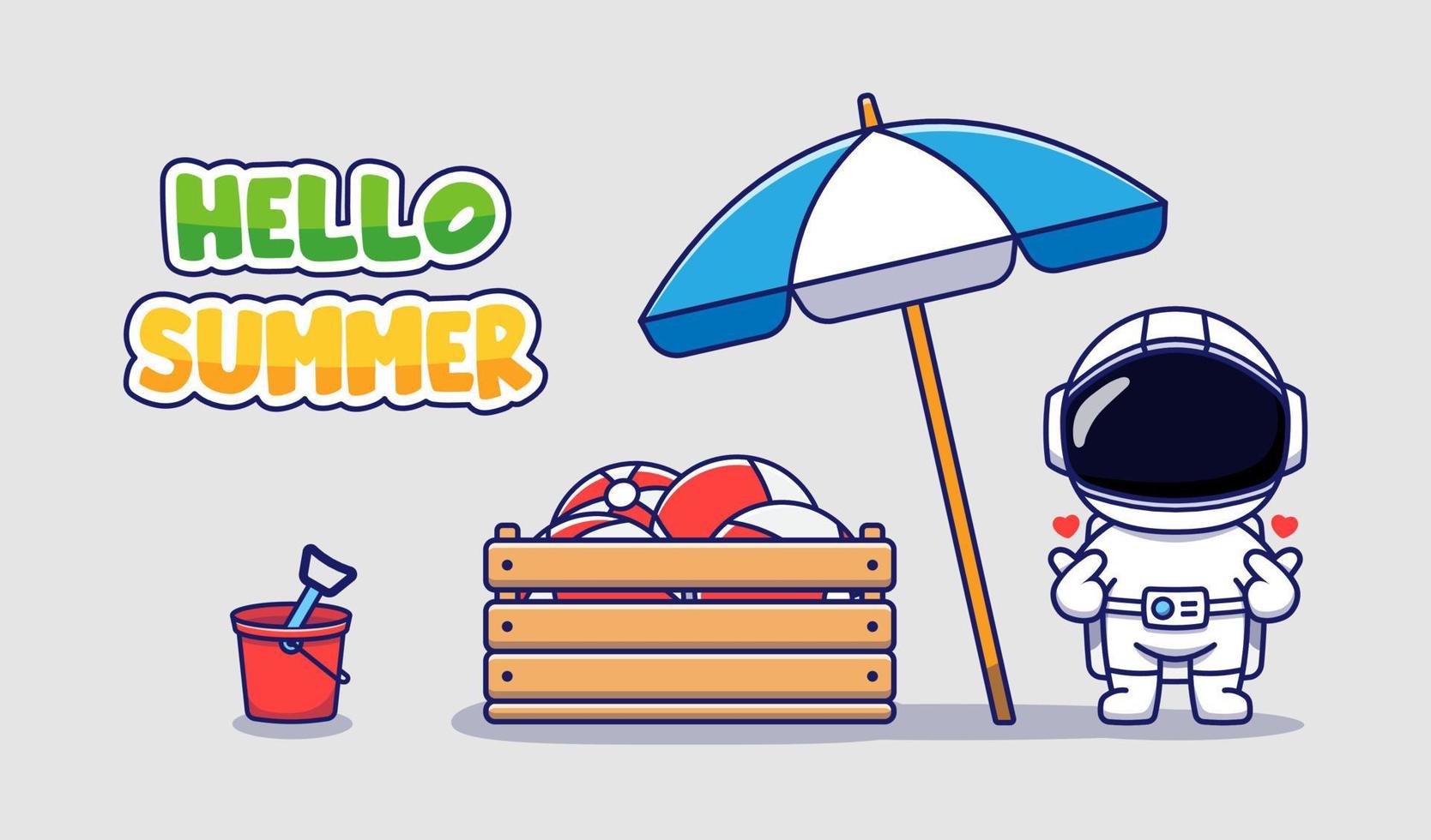 Cute astronaut with hello summer greeting banner vector