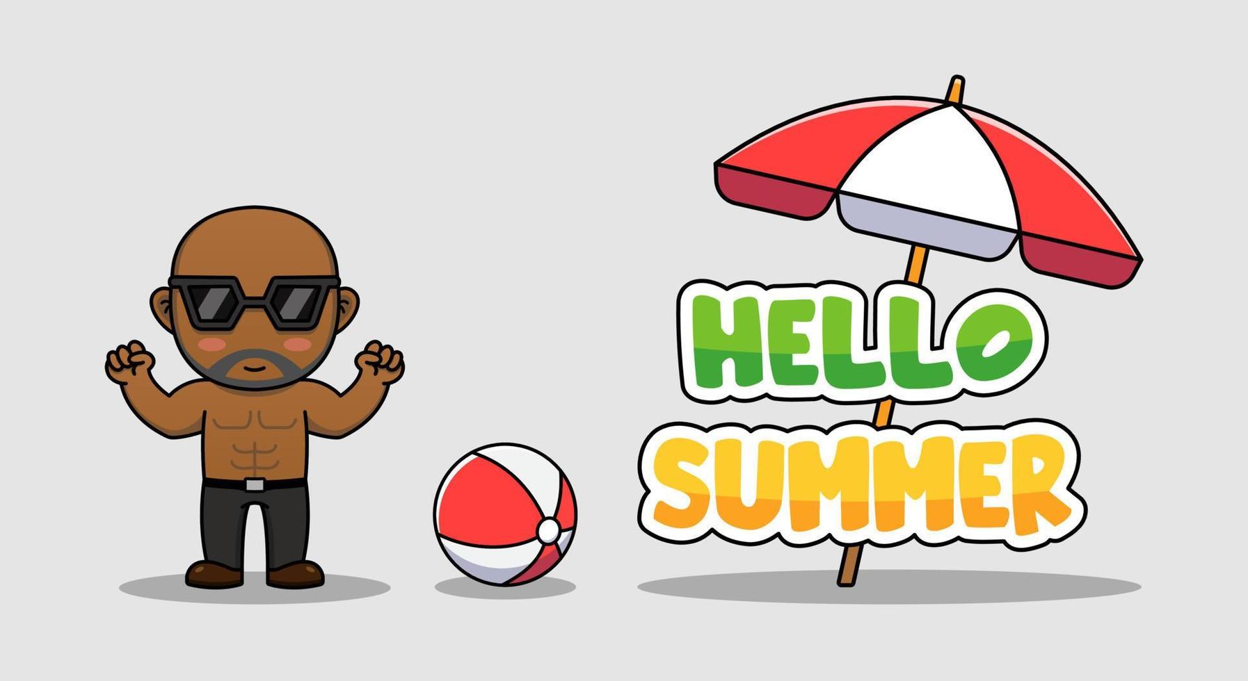 Black guy with hello summer greeting banner vector