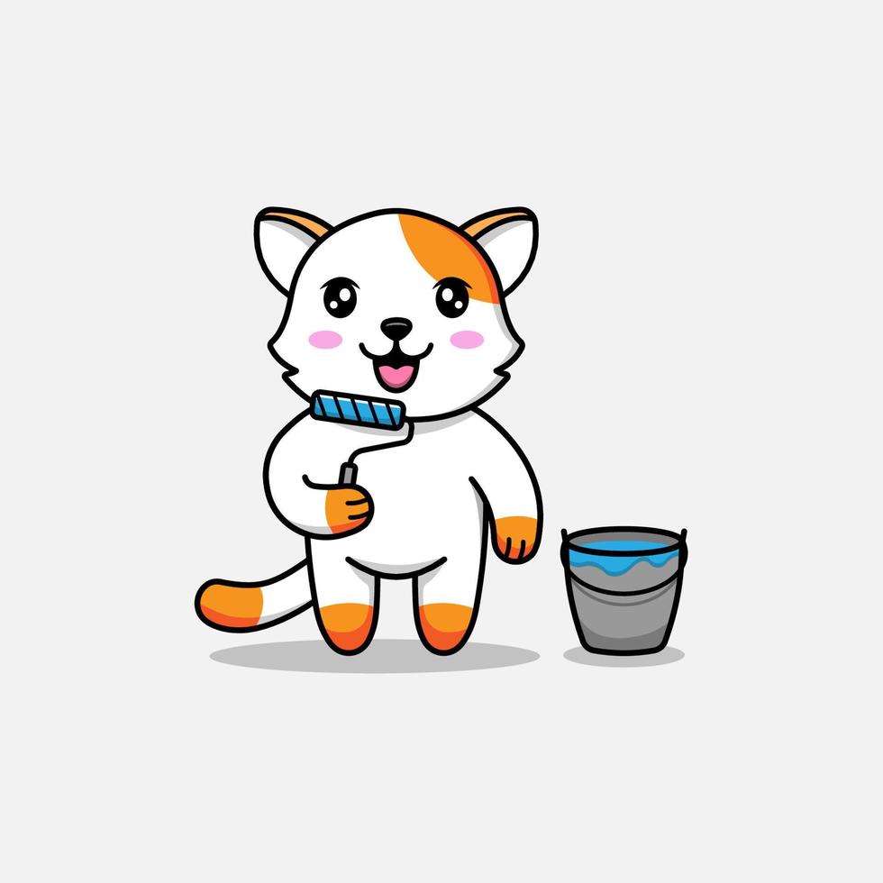 Cute cat carrying paint tool vector