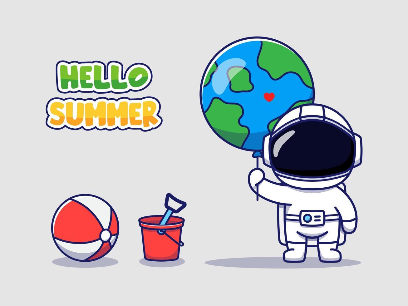 lindo astronauta con pancarta de saludo de hola verano vector