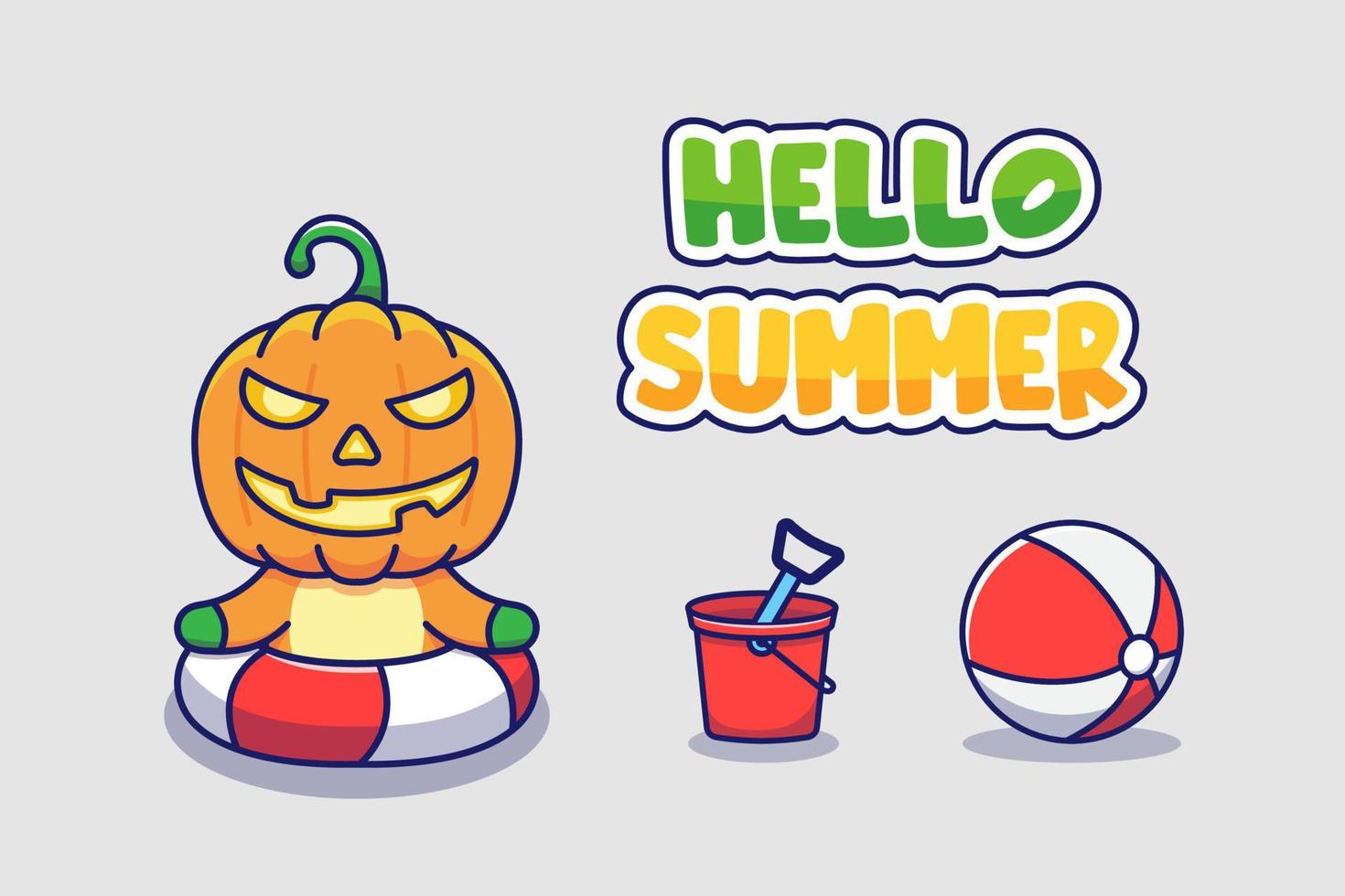 Cute pumpkin monster with hello summer greeting banner vector