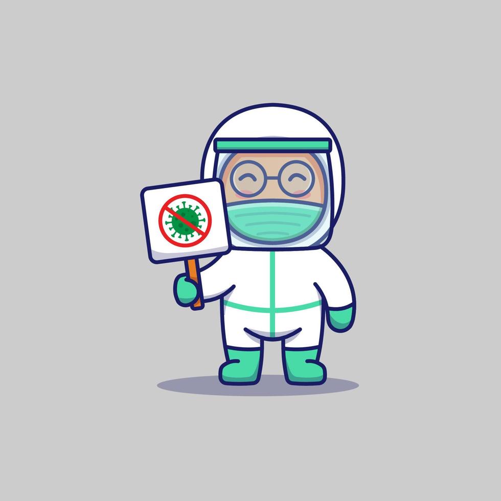 Cute doctor carrying fight coronavirus sign vector