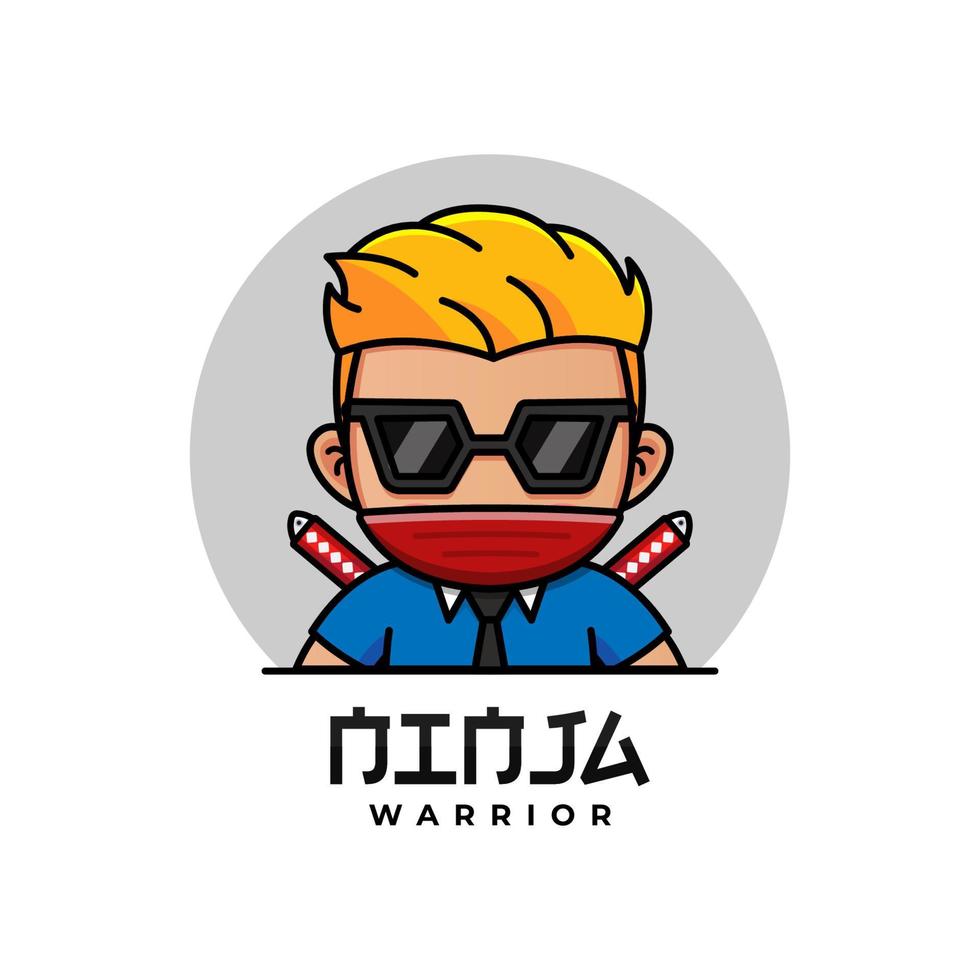 Cute ninja warrior with mask logo vector