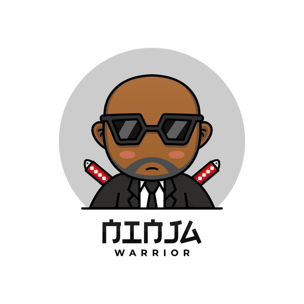 Cute and bald ninja warrior with tuxedo logo vector