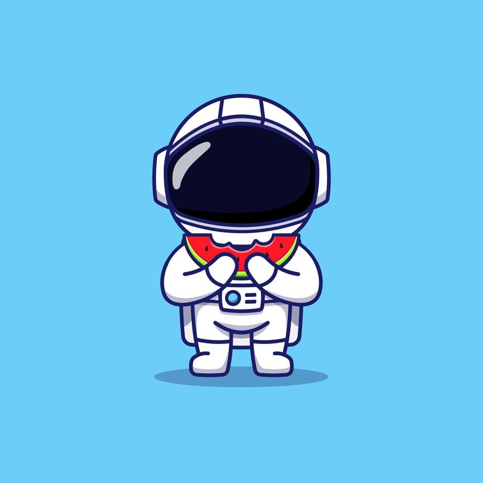 Cute happy astronaut eating watermelon vector