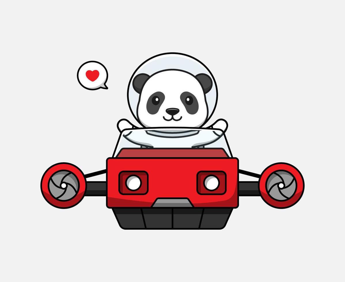 Cute panda driving flying vehicle vector