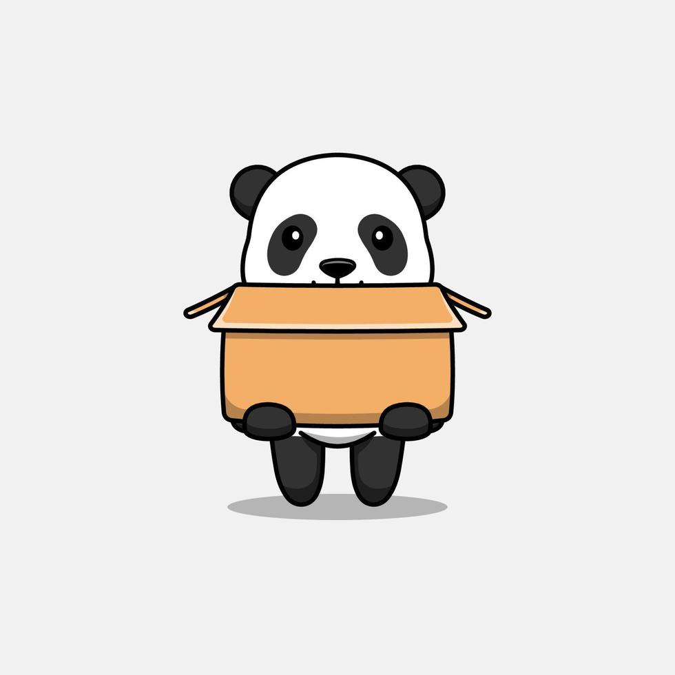 Cute panda carrying a cardboard vector