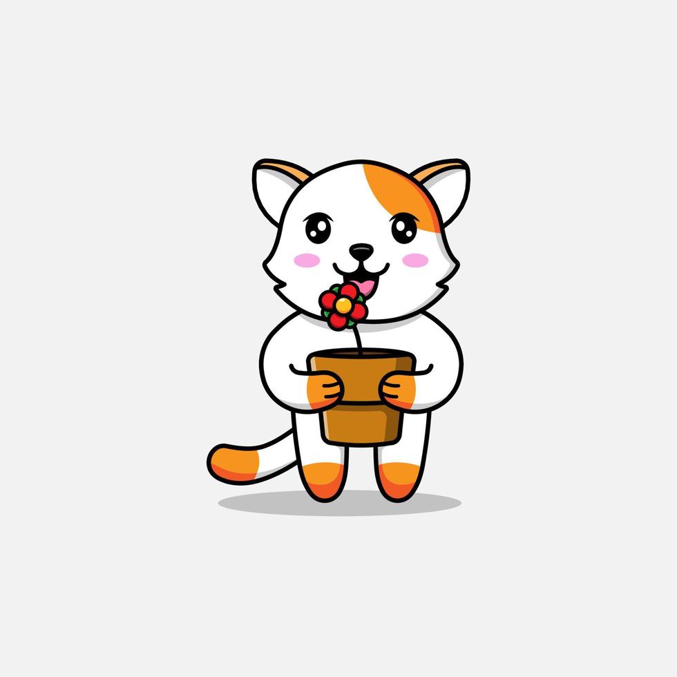 Cute cat carrying a pot of flower vector