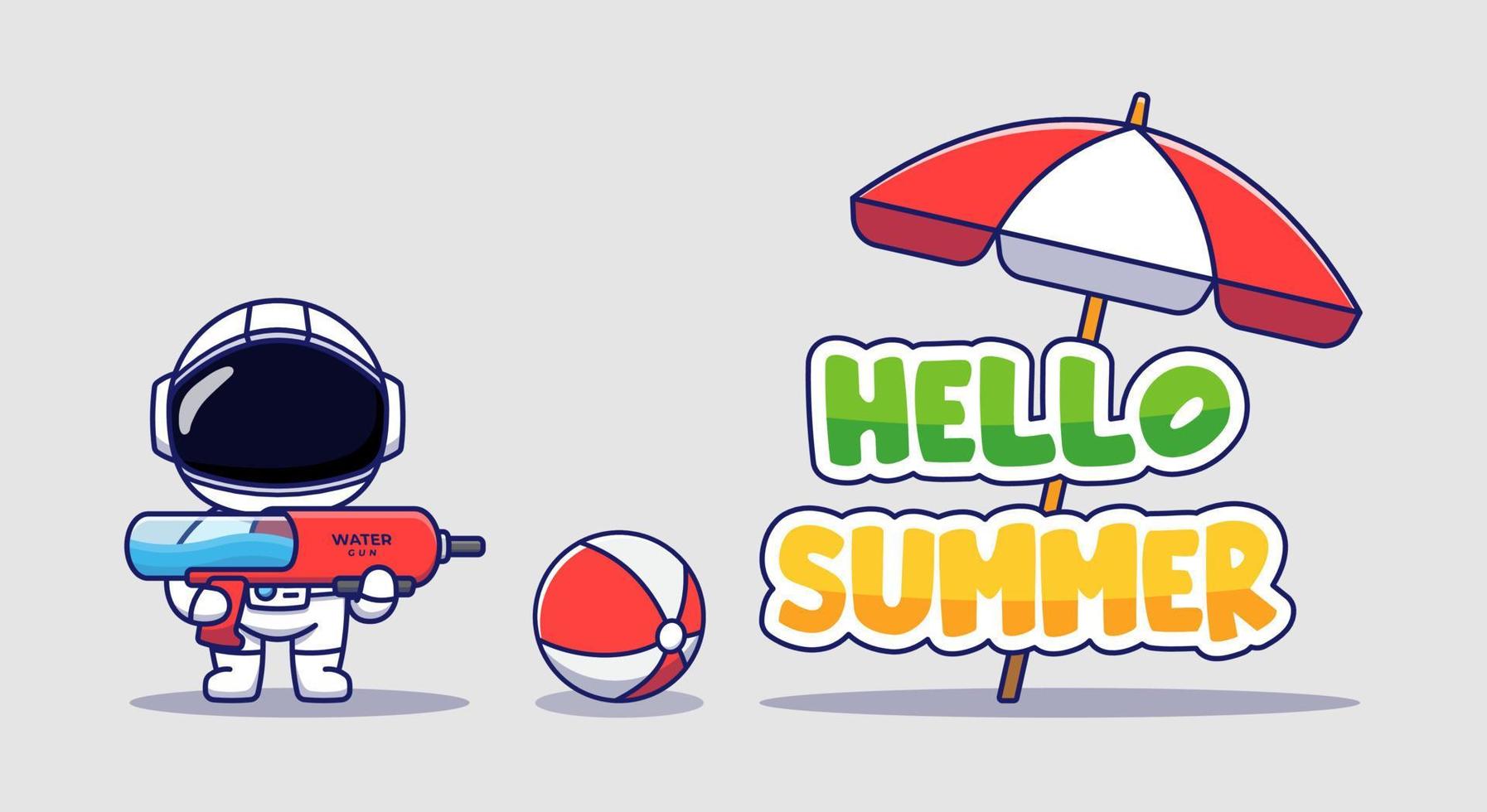 Cute astronaut with hello summer greeting banner vector