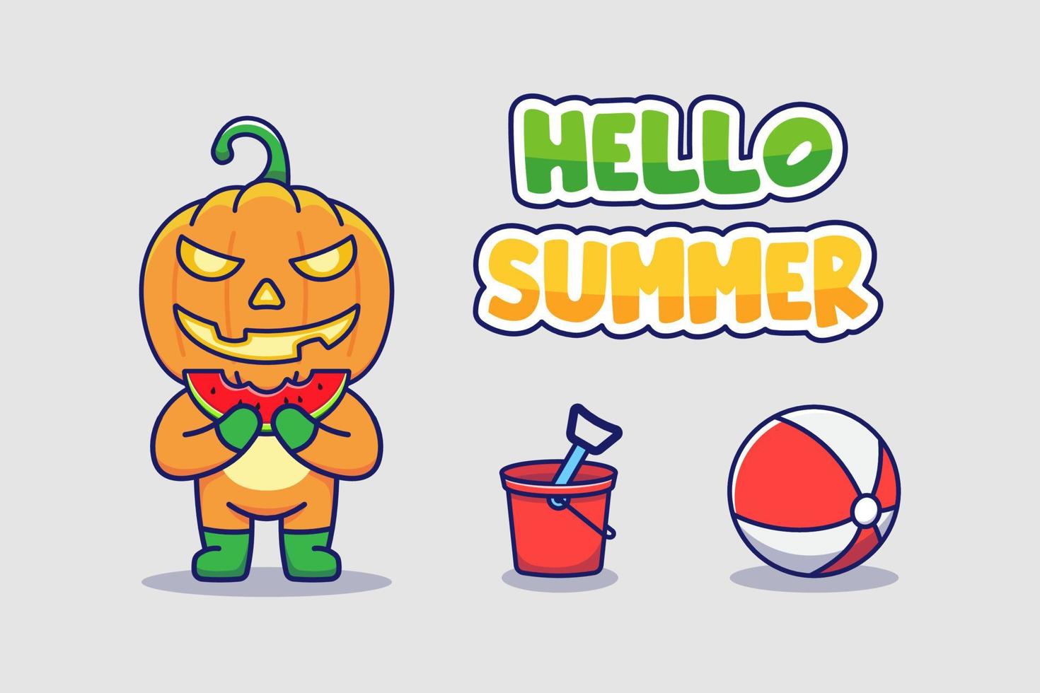 lindo monstruo de calabaza con pancarta de saludo de hola verano vector