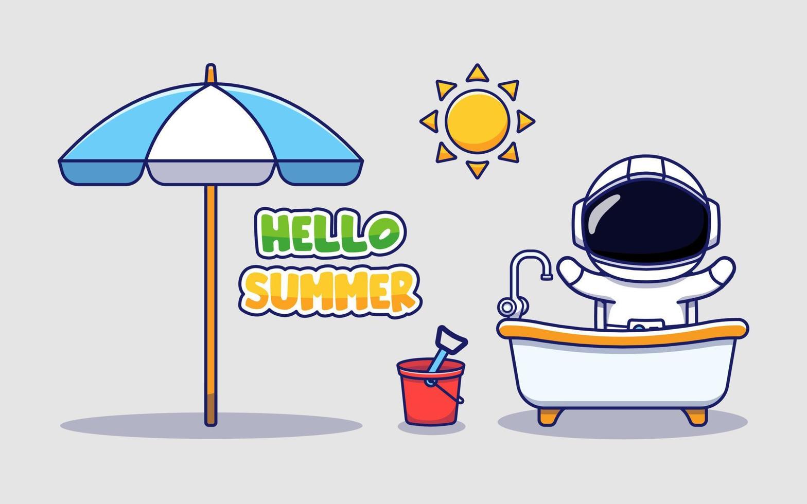 Cute astronaut with hello summer greeting banner vector