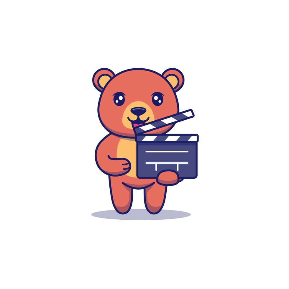 Cute bear carrying a clapperboard vector