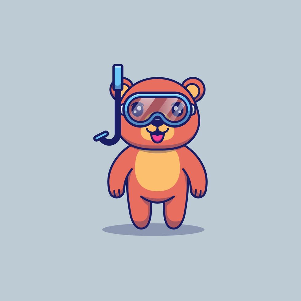 Cute bear wearing diving goggles vector