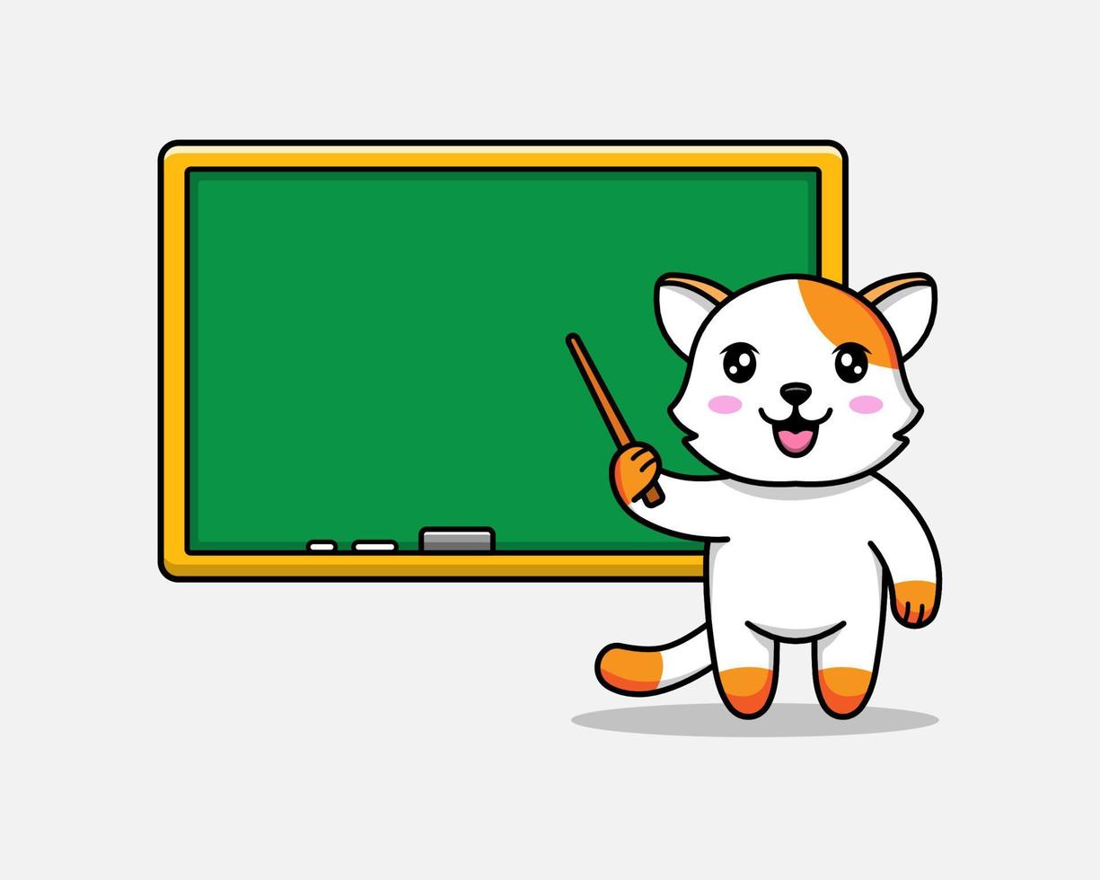 Cute cat teaching with chalkboard vector