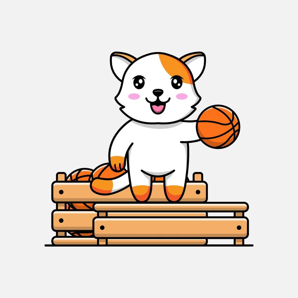 Cute cat with a box  full of basket ball vector