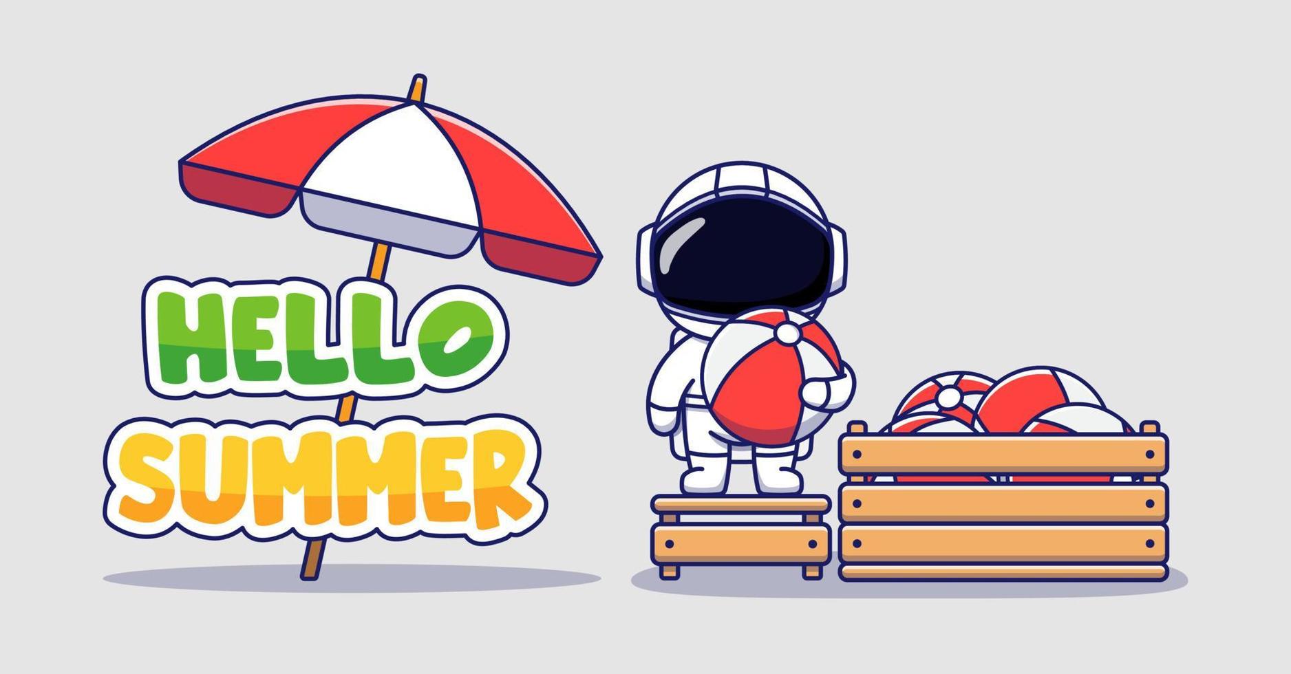 Cute astronaut with hello summer greeting banner vector