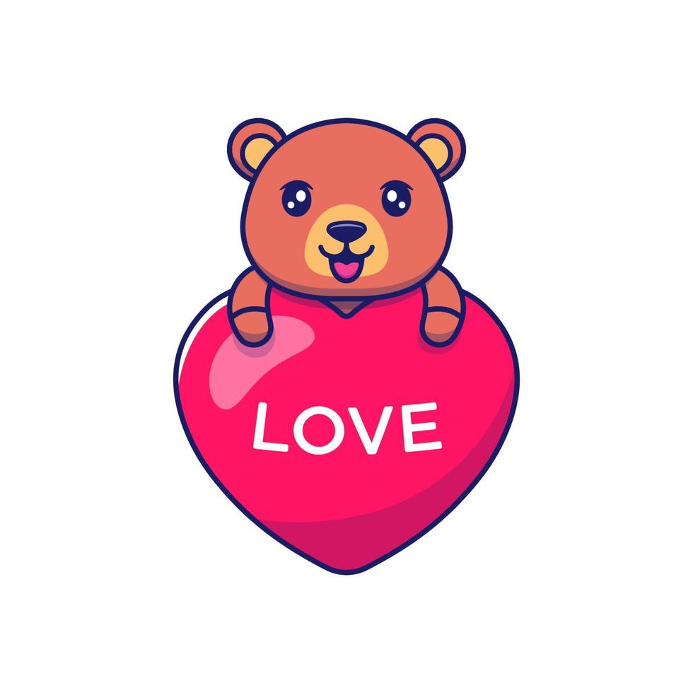 lindo oso abrazando globo de amor vector