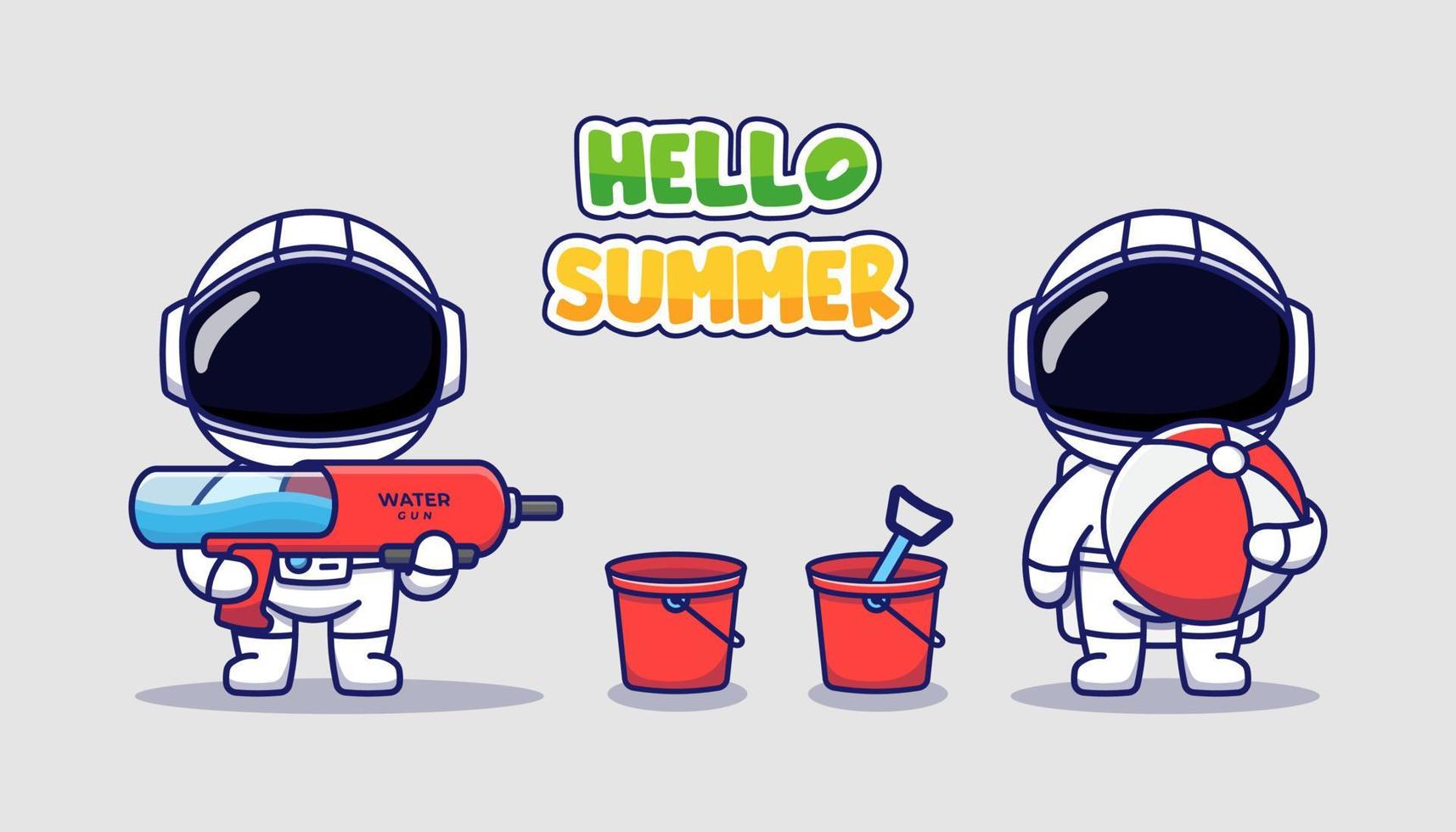 Cute astronaut with hello summer greeting banner vector