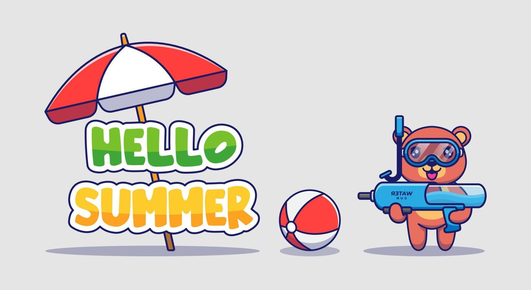 Cute bear with hello summer greeting banner vector