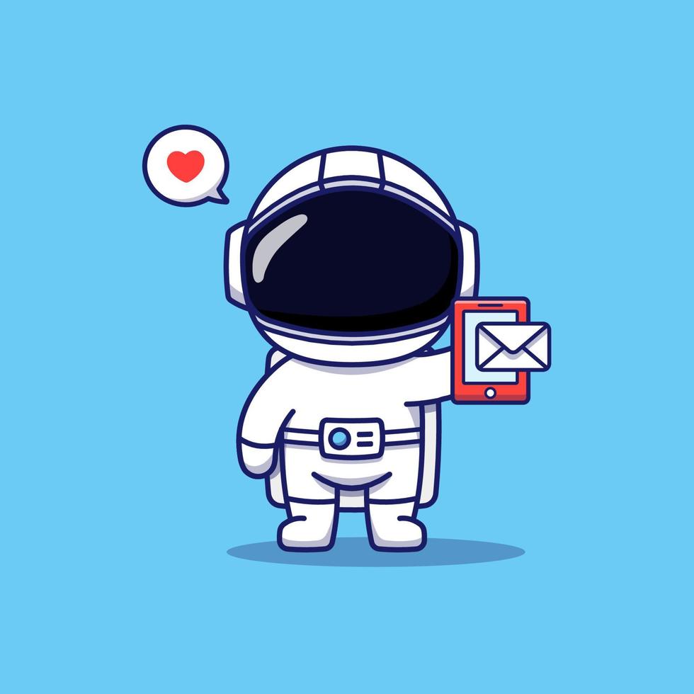 lindo astronauta recibiendo un mensaje en su teléfono inteligente vector