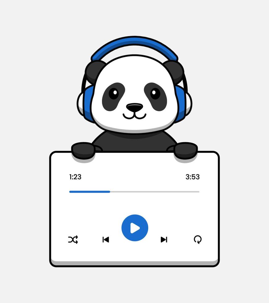 lindo panda con interfaz de usuario de música vector