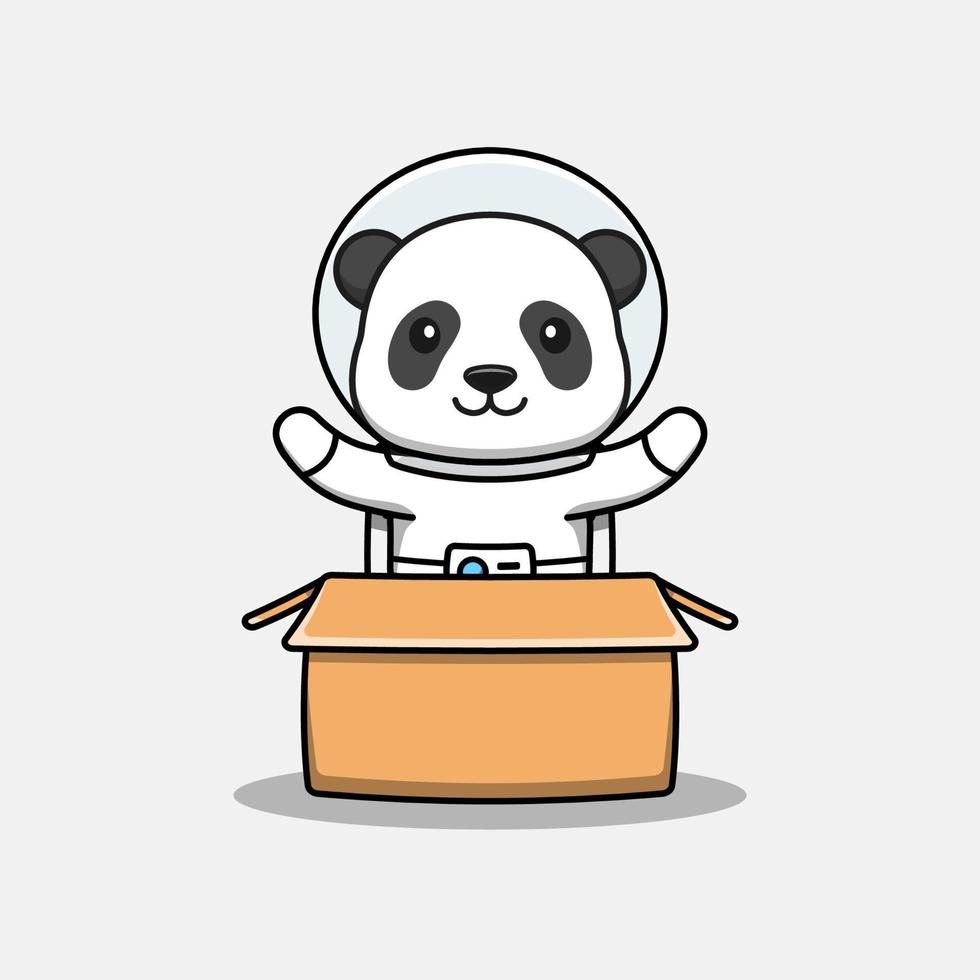 Cute panda wearing astronaut suit in the cardboard vector