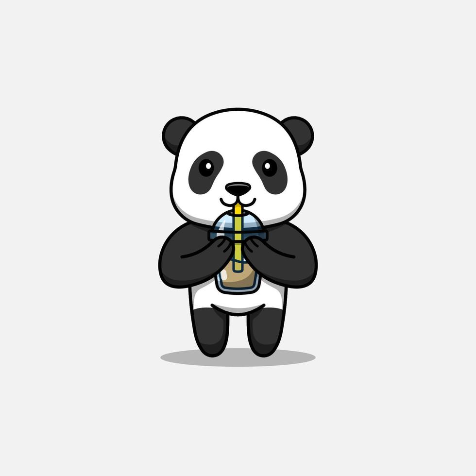 lindo panda bebiendo una taza de café vector