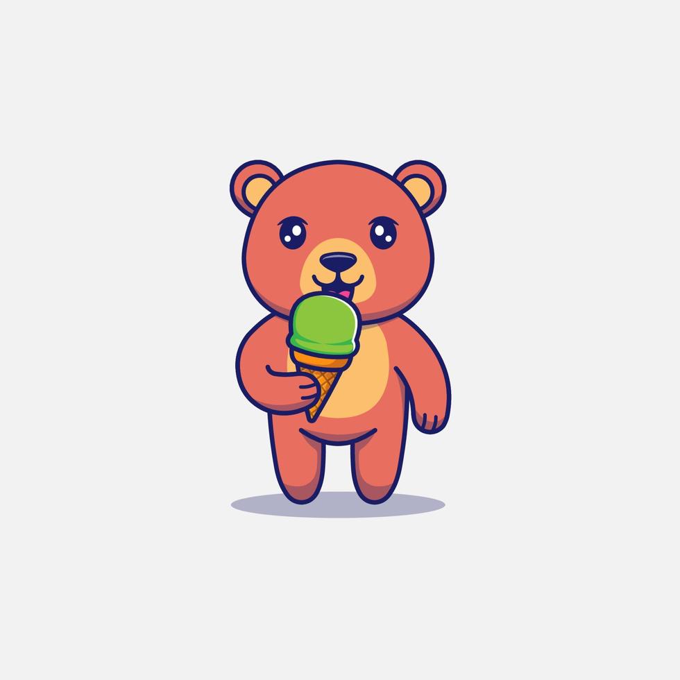 Cute bear eating ice cream vector