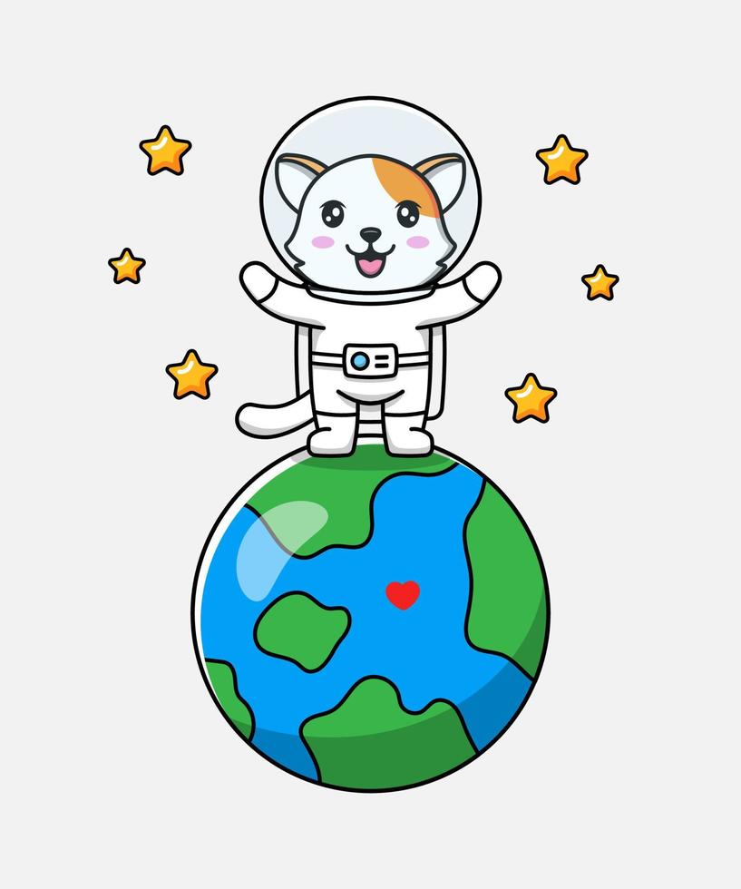 Cute cat wearing astronaut suit with some stars vector