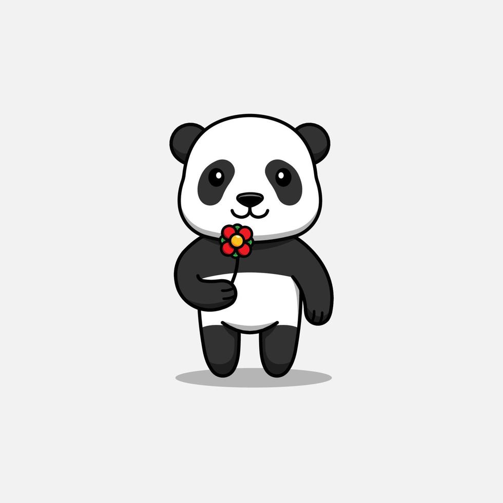 Cute panda carrying a red flower vector