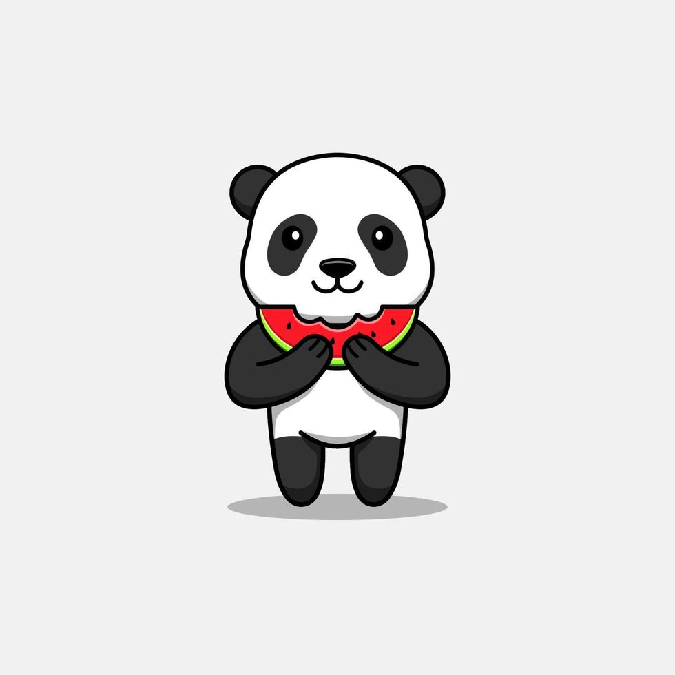 Cute panda eating fresh watermelon vector