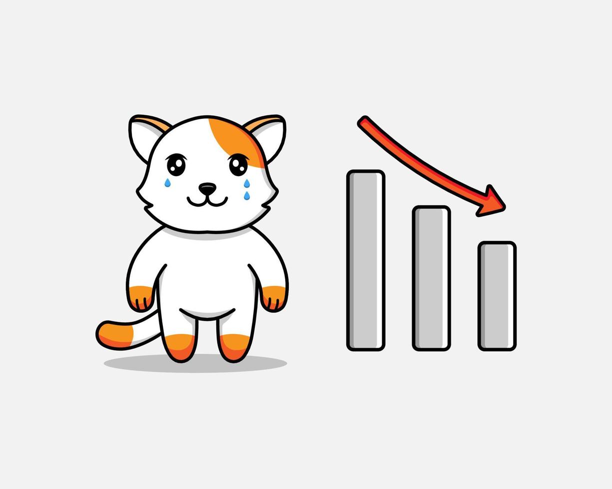 lindo gato con signo gráfico abajo vector